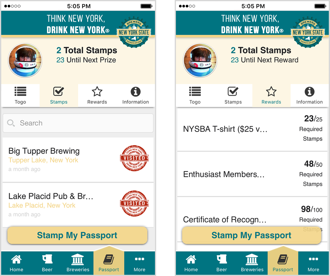 Passport Program section Brewers Marketing NY app